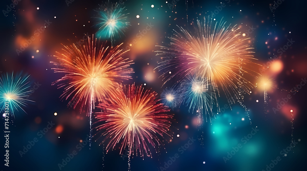 Beautiful fireworks background at night for holiday decoration