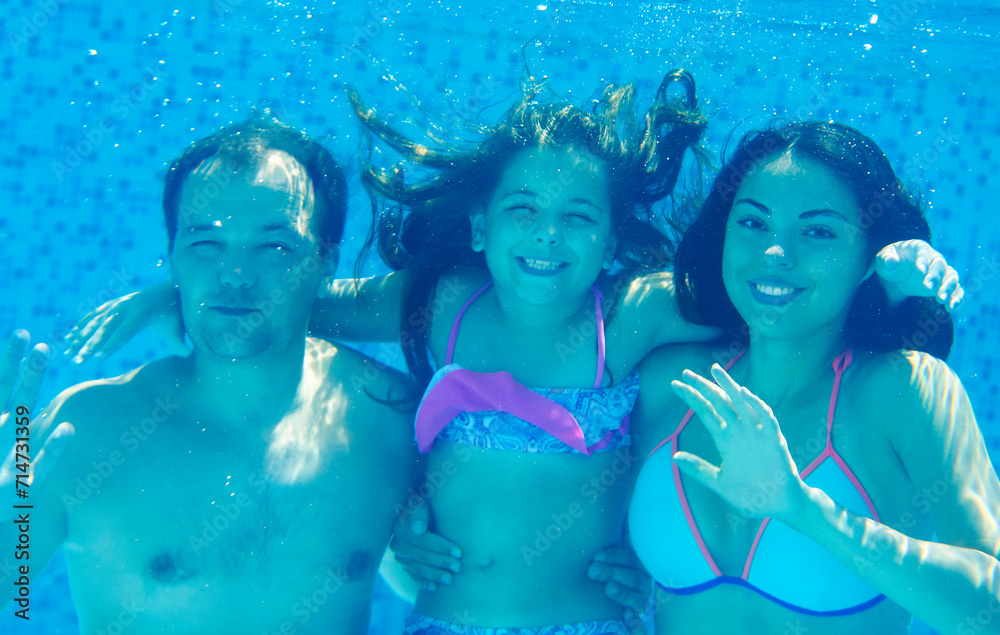 Happy family In Swimming Pool.