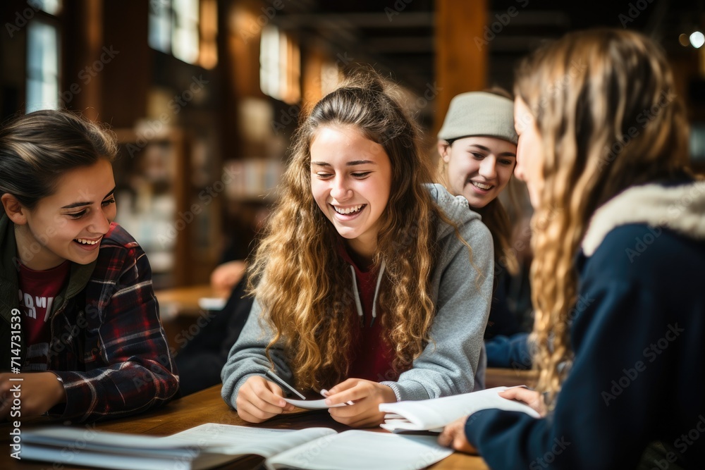 Happy study group, large group of happy students studying, student discussion group, student club activities Happy study group, large group of happy students studying, student discussion group, student club activities
