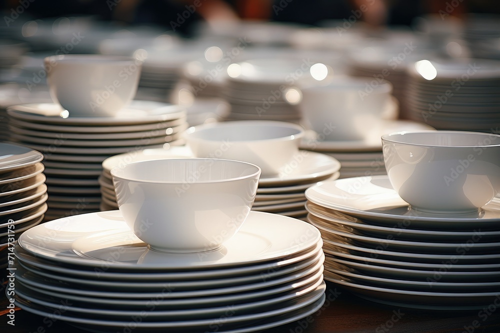 White dinner plates and bowls on tabletop, kitchen tableware advertising, home kitchen tableware promotion White dinner plates and bowls on tabletop, kitchen tableware advertising, home kitchen tableware promotion