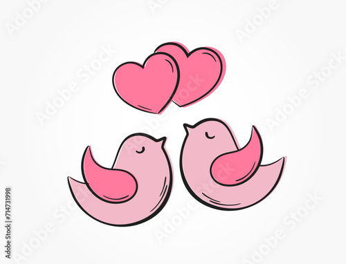 pink fly birds with hearts icon. love and romantic symbol. valentines day design