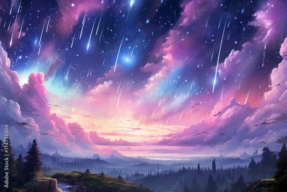 Ephemeral star showers, painting the night sky with fleeting bursts of cosmic beauty - Generative AI