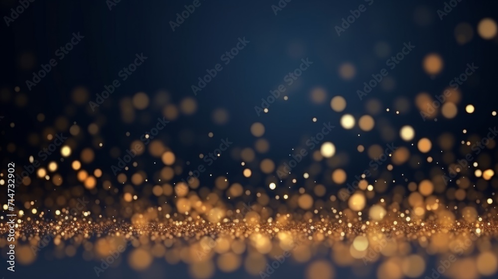 Abstract background with Dark blue and gold particle. Christmas Golden light shine particles