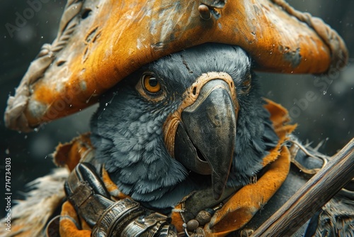 Portrait of a pirate macaw parrot against the background of nature