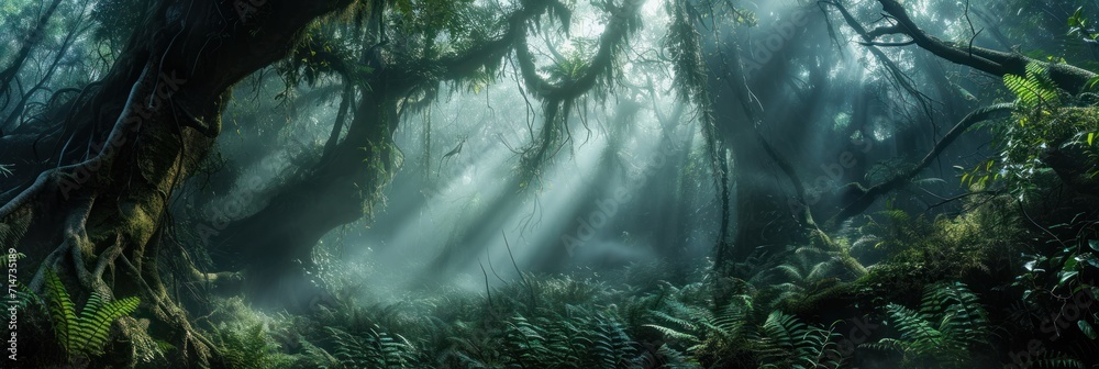 Obraz na płótnie Prehistoric forest jungle with giant trees. w salonie