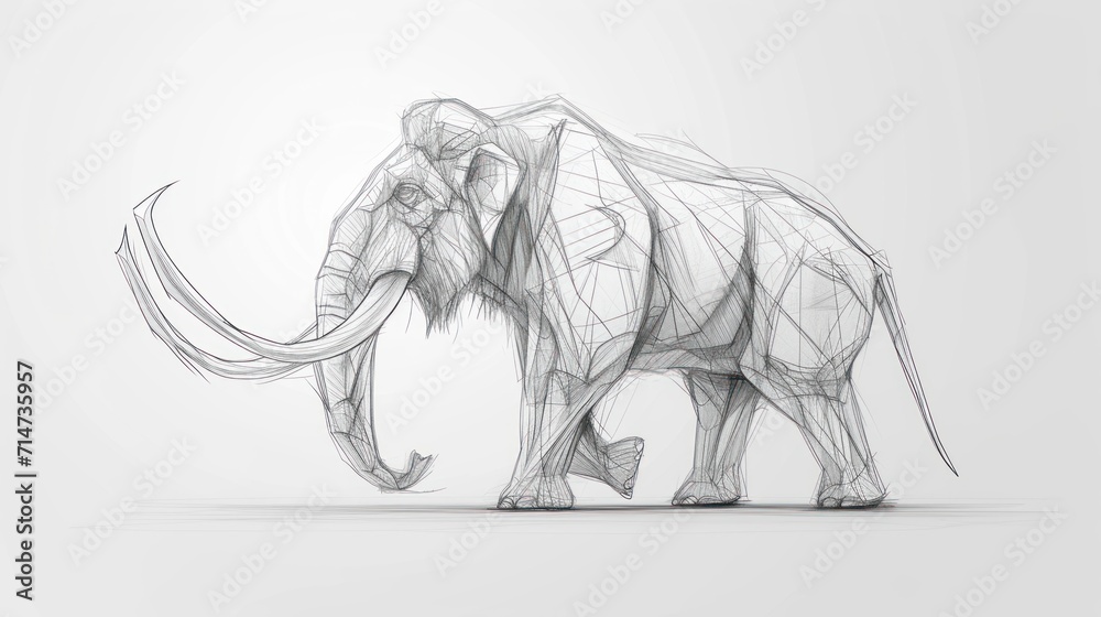 Hand pencil sketch drawing of mammoth the ancient prehistoric animal. - obrazy, fototapety, plakaty 