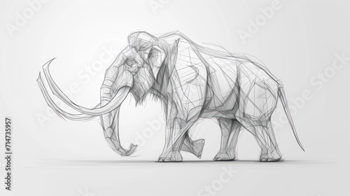 Hand pencil sketch drawing of mammoth the ancient prehistoric animal. photo