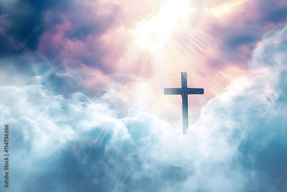 custom made wallpaper toronto digitalChristian cross in heavenly wallpaper with ethereal clouds, symbolizing heaven or spirituality.