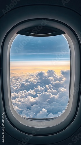 view of sky with clouds at daytime from airplane window at altitude