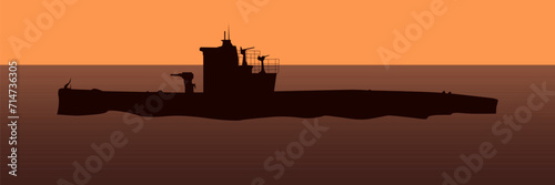 Silhouette of a submarine at sea. Vector illustration for the design of illustrations on the military theme of the Second World War
