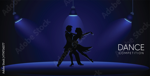 couple dancing in the stage nightclub for dance competition vector illustration 