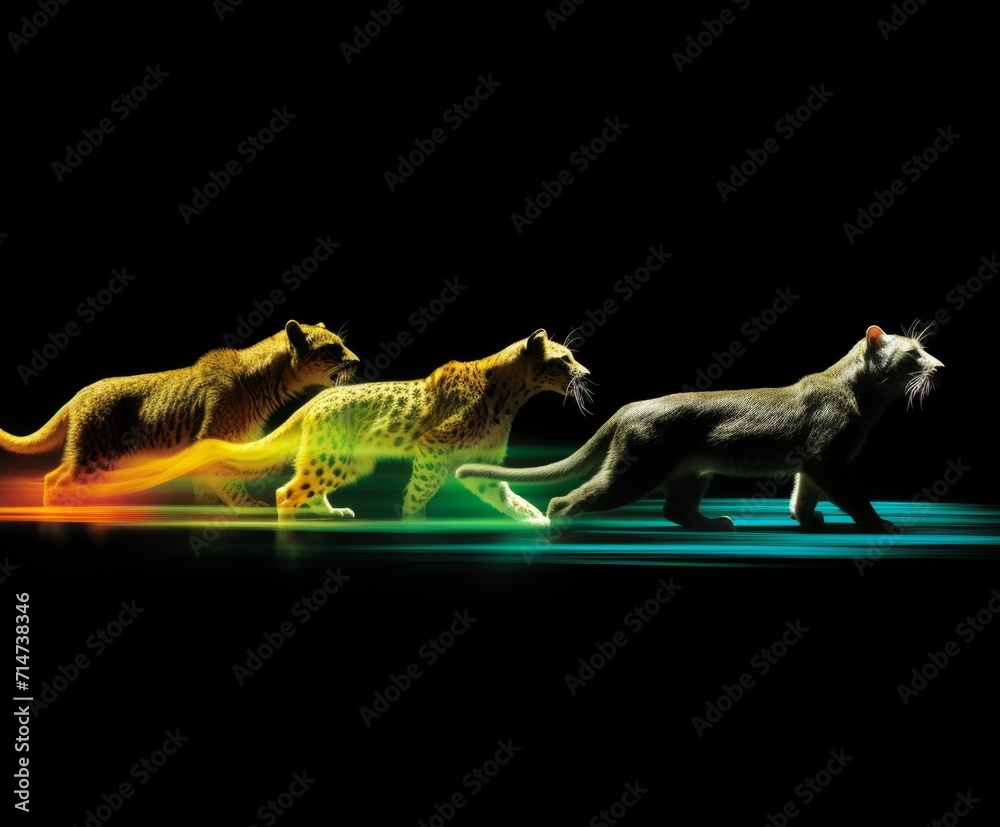 Fototapeta premium Silhouettes of animals in a hurry. Busy wildlife concept