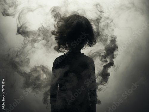 Silhouette of a child made of black smoke