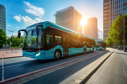 Electric buses in an urban setting, sustainable city transport