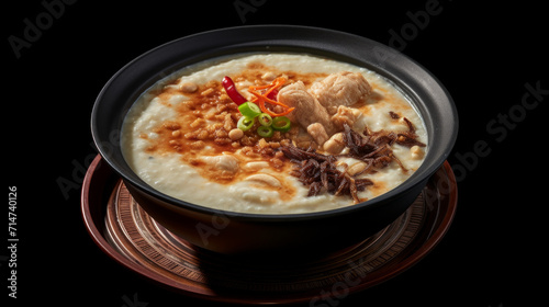 A hearty bowl of bubur lambuk, a porridge made with rice, meat, and spices, commonly eaten during ramadan in Malaysia photo