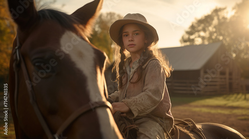 Equine Connection: Girl Trustful Bond with Horse in Farm Adventure © Graphics.Parasite