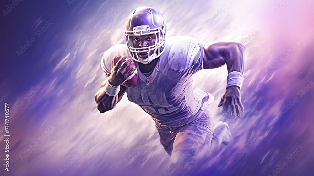 An agile American football player with a focused expression running with the ball. An agile American football player with a focused expression running with the ball.