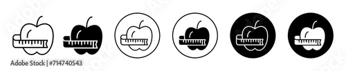 Apple and measuring tape vector icon set collection. Apple and measuring tape Outline flat Icon.