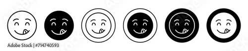 Savoring Food Emoji vector icon set collection. Savoring Food Emoji Outline flat Icon.