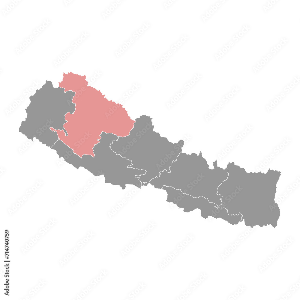 Karnali province map, administrative division of Nepal. Vector illustration.