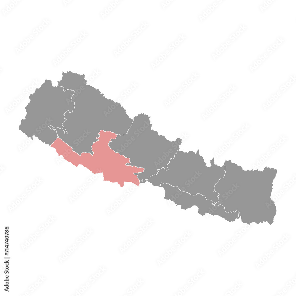 Lumbini province map, administrative division of Nepal. Vector illustration.