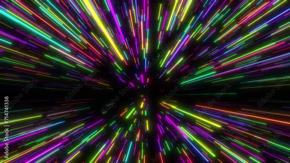Camera Flying Through Hyperspace Jump. Neon Glowing Line Flying On Dark Background, Light Speed Traveling Concept. Sifi Background Hyperspace Jump. Glowing Neon Line Traveling Outer Space Camera Flying Through Hyperspace Jump. Neon Glowing Line Flying On Dark Background, Light Speed Traveling Concept. Sifi Background Hyperspace Jump. Glowing Neon Line Traveling Outer Space