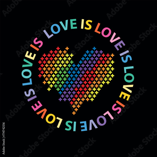 Vector print for t shirt . LGBT rainbow flag colors, love word , Typography print for t shirt and greating card. Vector