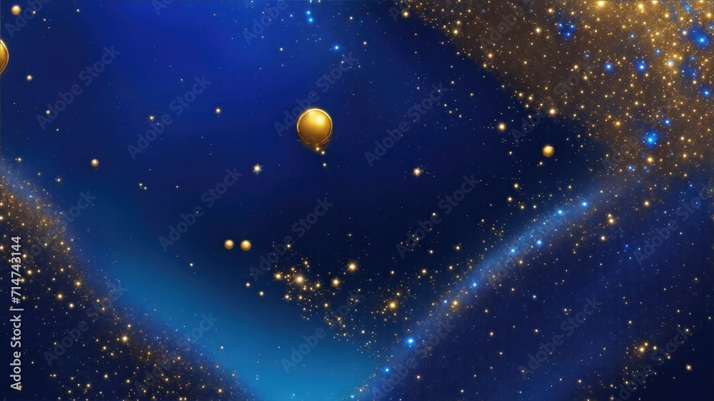 Blue background with a scattering of gold sparkles abstract Background Blue background with a scattering of gold sparkles abstract Background