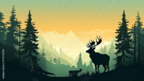 copy space, vector illustration, forest silhouette in the shape of a wild animal wildlife and forest conservation concept. Beautiful design for wildlife preservation, environmental awareness. Nature c © Dirk