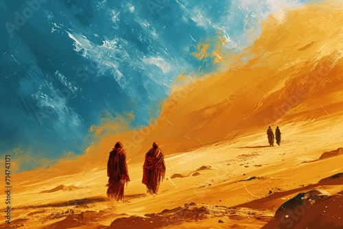 Whirling sandstorm nomads, wandering the desert in search of lost treasures - Generative AI
