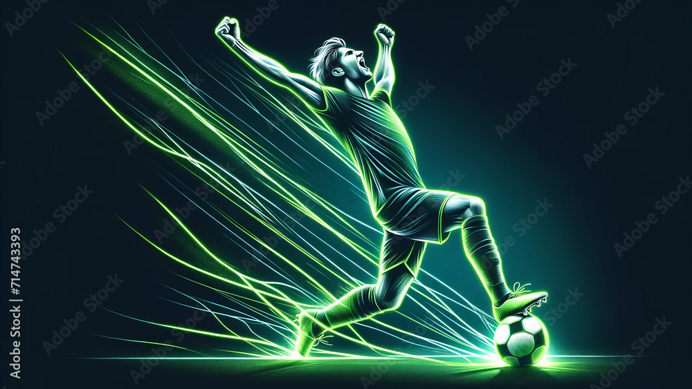 Neon Green Celebration Soccer Player's Victory Pose