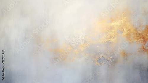 Textured abstract background, painting in white and silver with gold accents with distressed paint strokes, contemporary art, modern decoration	 photo