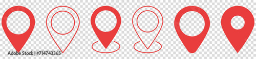 Red map pin icon set. Symbol for website design, logo, app, UI. Vector illustration isolated on transparent background