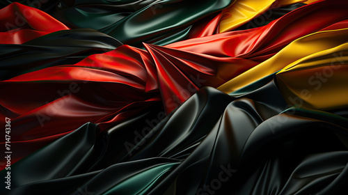 Celebrating Black History Month with an Abstract Red, Yellow, Green Color Flag on a Bold Black Background © Lila Patel