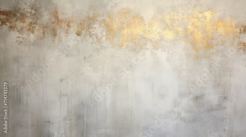 Textured abstract background, painting in white and silver with gold accents with distressed paint strokes, contemporary art, modern decoration 