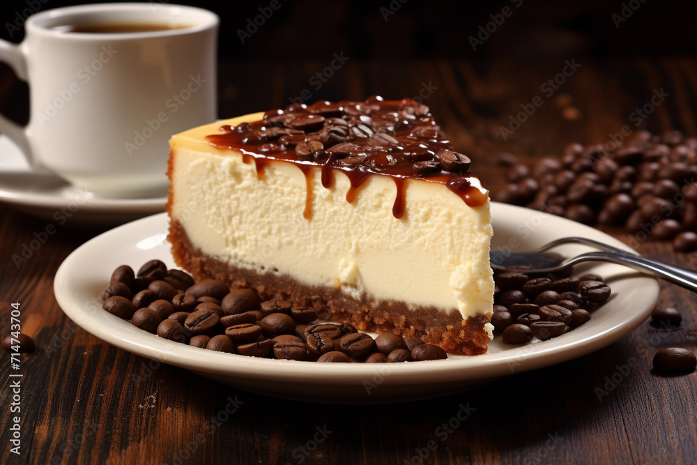 Cheesecake with coffee beans and great background Cheesecake with coffee beans and great background