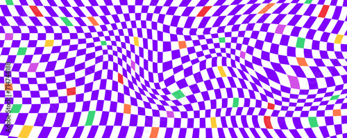 Psychedelic checkerboard background. Retro chessboard hypnotize geometric design template