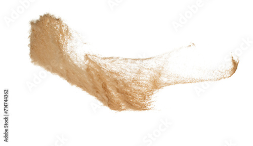 Sand Storm desert with wind blow spin around. Golden yellow sand tornado storm with high wind. Fine Sand circle around, White background Isolated throwing particle element object © Jade