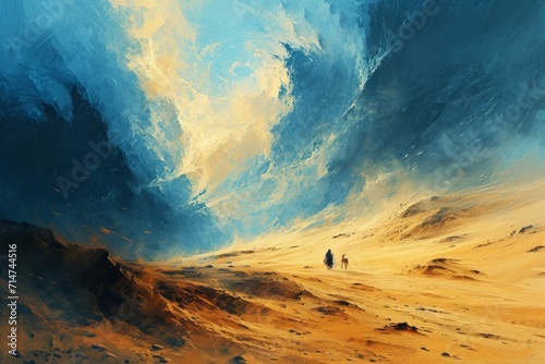 Whirling sandstorm nomads, wandering the desert in search of lost treasures - Generative AI