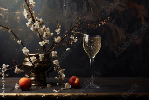 still life with a glass of champagne