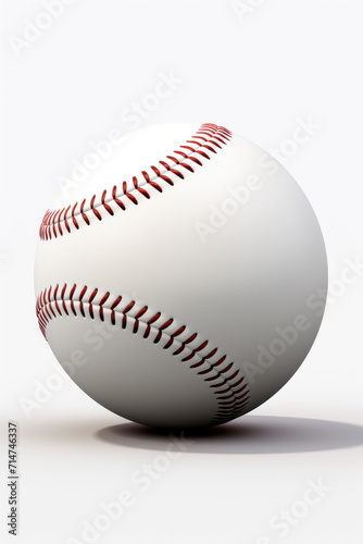 A 3D-rendered baseball with prominent red stitching on a white background.