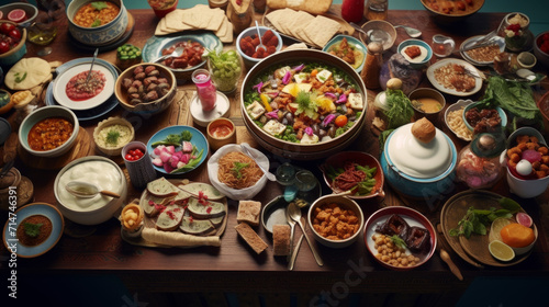 Delicious spread of traditional dishes for iftar during Ramadan