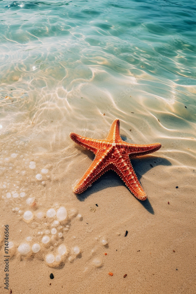 Starfish on the beach in the sea. selective focus. Generative AI, Starfish on the beach in the sea. selective focus. Generative AI,