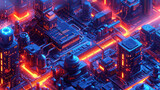 Futuristic Digital Cityscape: A Neon-Infused Metropolis of Abstract Architecture and Cyber Connections