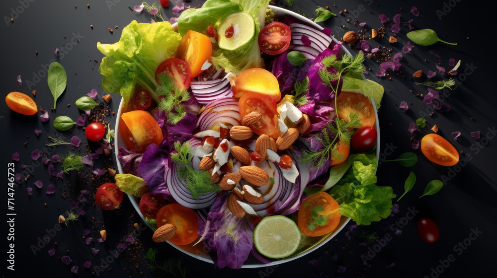 A colorful and vibrant salad, made with fresh and seasonal ingredients, a light and healthy option for a Ramadan meal A colorful and vibrant salad, made with fresh and seasonal ingredients, a light and healthy option for a Ramadan meal