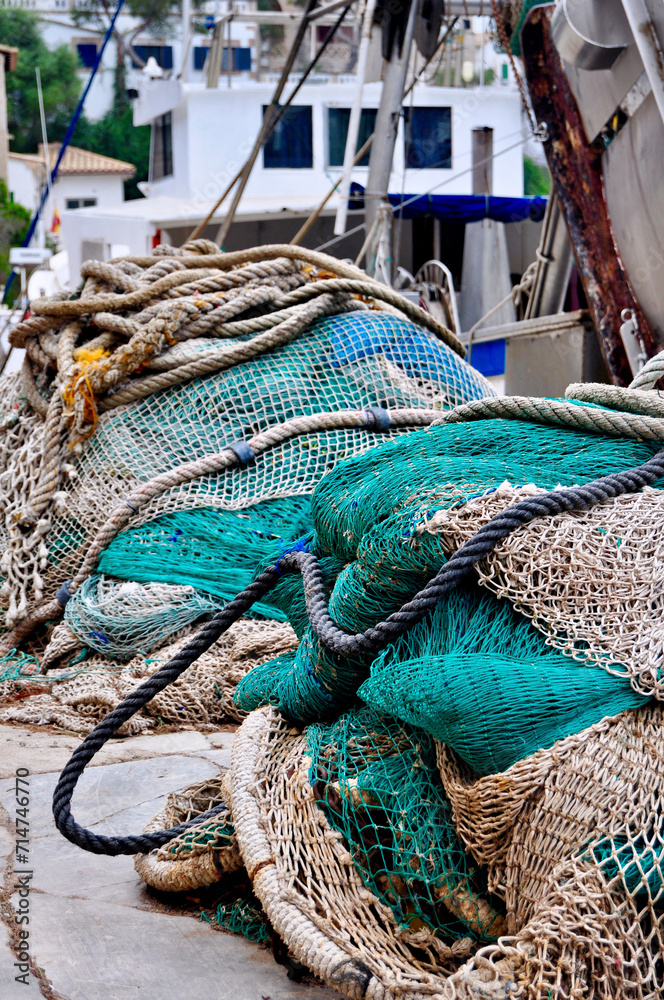 Piled up fishing nets