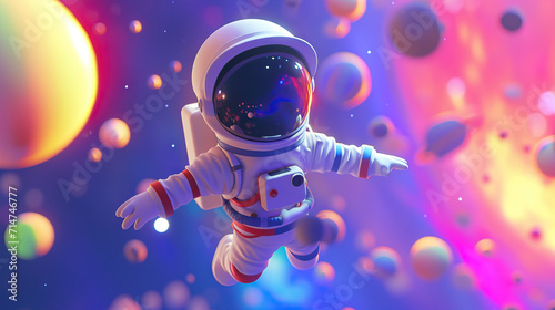 Tiny Explorer of the Cosmos: 3D Animated Model of a Pint-Sized Astronaut Embarking on a Mission to Explore a Colorful, Animated Galaxy, Surrounded by Vibrant Stars and Whimsical Planets