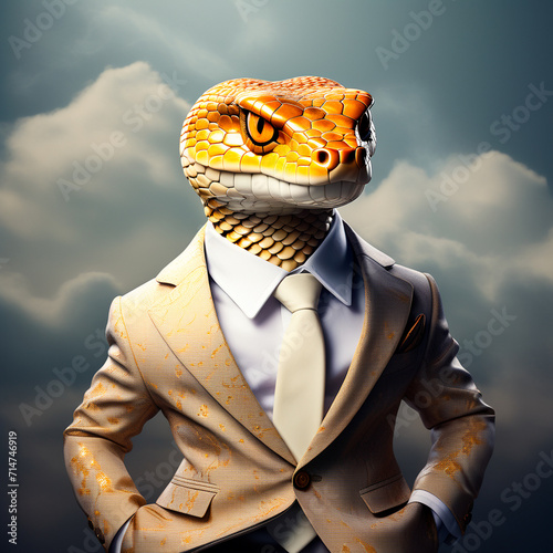 small funny snake in a business suit, fantasy art