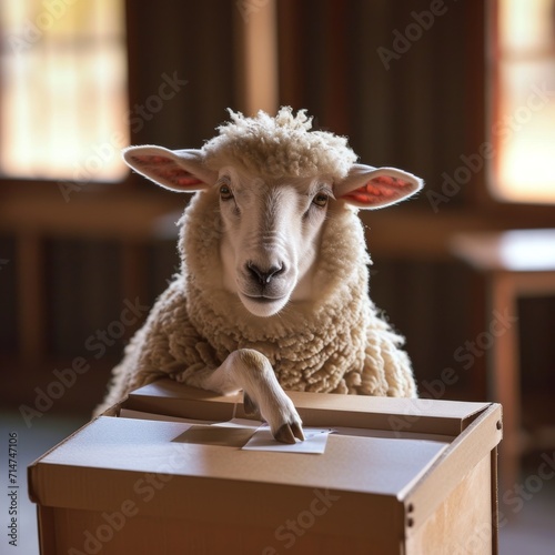 Sheep voting at the ballot box, manipulated by politics and the media. 