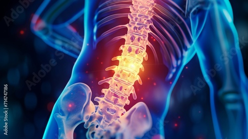 Person suffering from severe back pain, 3d rendered illustration of a painful back.